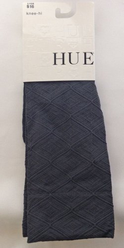 Hue-3D Diamond Knee-Hi Socks-GRAY, 7-9