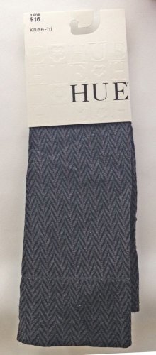 Hue Pinstripe Herringbone, Geometric, Knee-High Socks- BLACK, 7-9