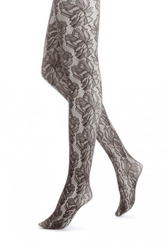Hue, Two Tone Floral Net Pantyhose Tights, Polyester/Nylon, GREEN OLIVE, M/L