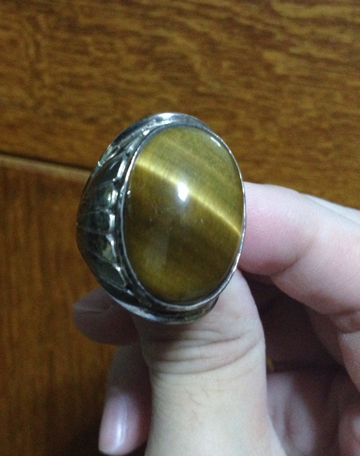 1978 Genuine Antique Tiger's Eye Silver 925 Vintage Retro Ring