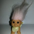 Russ Preemie Tiny Crawling Baby Troll Doll 2" Inches pink hair,bib,Diaper