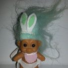 Russ Preemie Tiny Baby Troll Doll 2" Inches Green Hair Bunny Ears,bib,Diaper