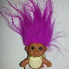 Russ Preemie Tiny Baby Troll Doll 2" Inches Purple Hair Yellow Bib White Diaper