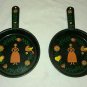 SET OF 2 vintage ASHTRAYS : METAL AMISH WOMAN FOLK ART FRYING PANS (PA DUTCH)