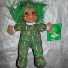 Russ Berrie Luv-pet plush Christmas Troll Doll 7" Candy Cane w/ Tag-green Hair