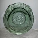 Vintage GOOD LUCK  Horseshoe Green Glass Ashtray / Dish - Horse Head Design