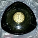 VINTAGE SMOKED (GRAY) GLASS & BRASS LARGE TRIANGLE ASHTRAY-RETRO! CIGAR