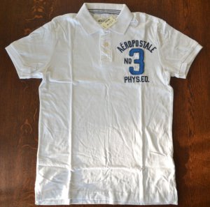 Aeropostale NWT No.3 Phys Ed White Polo Large