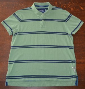 American Eagle Green/Blue Stripped Polo Used XLarge