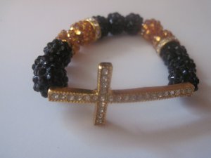 Black and Gold Bracelet with Cross