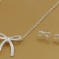 Silver Small Bow Necklace Set