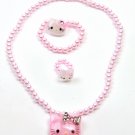 Pink  Pearl Hello Kitty Necklace Set- 3 Piece