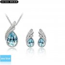 Sea Blue White Gold Plated Necklace/Earrings Set