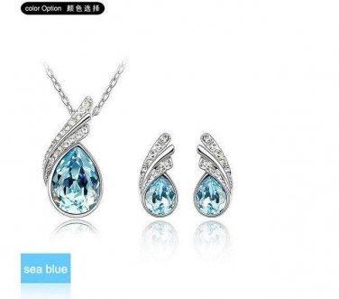 Sea Blue White Gold Plated Necklace/Earrings Set