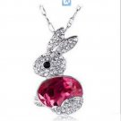 White Gold Pink Rabbit Necklace