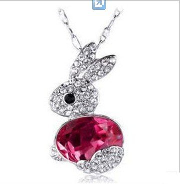 White Gold Pink Rabbit Necklace