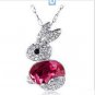 White Gold Pink Rabbit Necklace