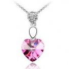 White Gold Plated Pink Sweet Heart Shape Rhinestone Necklace