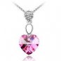 White Gold Plated Pink Sweet Heart Shape Rhinestone Necklace