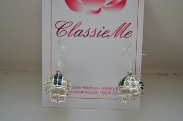 Flelur De lis Silver Rhinestone Earrings