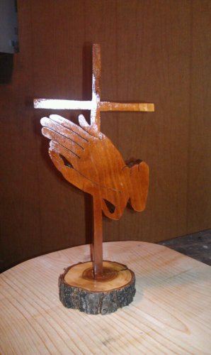 Standing Cross with Praying hands