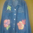 Light. House. 100%cotton jeans jacket 4 woman v cute with flowers size xxL