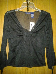 JAZZIE chiffon stretch top two pic twin set v cute 4 her size L /G