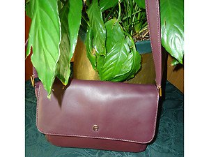 genuine ETIENNA AIGNER dark purple HANDBAG LEATHER