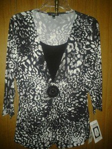 ELEMENIZ spandex stretch blouse v cute top for women  size L