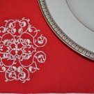 Red placemats Cloth place mats decorative design Embroidered medallion