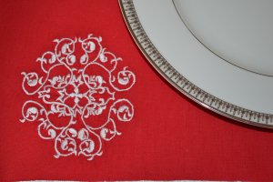 Red placemats Cloth place mats decorative design Embroidered medallion