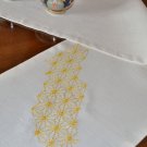 Linen Blend Table Runner with Hemp Leaf Sashiko Embroidery