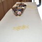 Linen Blend Table Runner with Hemp Leaf Sashiko Embroidery