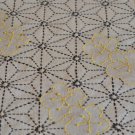 Beige Table Runner with Hemp Leaf Sashiko Embroidery in Navy Blue and Touch of Yellow