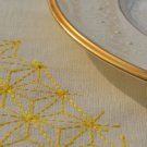 Ivory white 4 placemats with sashiko embroidery in yellow