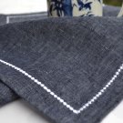 Pearl string Embroidered Navy Blue Linen Blend Placemats- Set of 4
