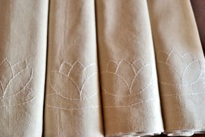 Linen Blend Placemats with Sashiko Embroidery - Handmade Beige Cloth Placemats - Set of 4