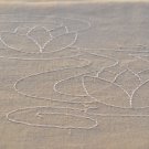 Linen Blend Table Runner with Sashiko lotus flower embroidery -
