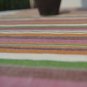 Linen Table runner with stripes in mustard, dust rose pink, green, cream, brown and gray