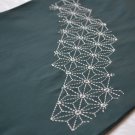 Dark Green Table Runner with Hemp Leaf Sashiko Embroidery
