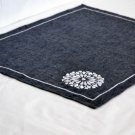 Placemats in navy blue gray with white embroidered medallion Linen blend place mat Set of 4