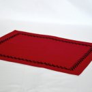 Red placemats with jet black embroidery Handmade floral mats Cloth placemat- Set of 4