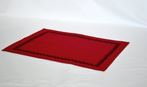 Red placemats with jet black embroidery Handmade floral mats Cloth placemat- Set of 4