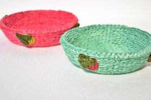 Pineapple fiber teal pink baskets bowls set of 2