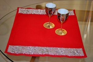 Red placemats with crystal and beads Diamond shine holiday table Handmade place mats - set of 2