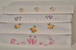 White kitchen cloth towels with hand embroidery set of 4