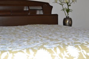 Beige Bedspread with white Suzani embroidery Beige Coverlet Fawn Bedcover with floral pattern