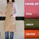 Burlap full kitchen apron for women in beige, pink, green, orange