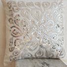 Ivory white throw pillow with sequin - Flower sequin - Silver Pillow