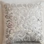 Ivory white throw pillow with sequin - Flower sequin - Silver Pillow